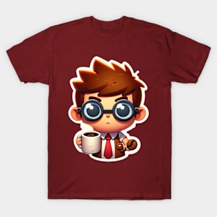 Coffee Wizard: Adorable Nerd with Coffee Cup and Wand T-Shirt